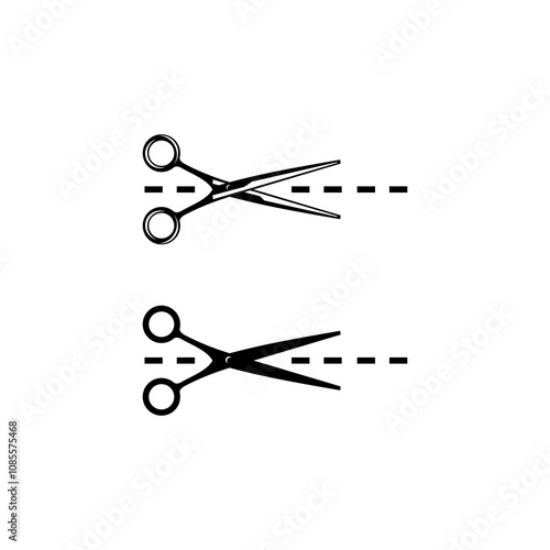 Cut here icon, scissor vector 