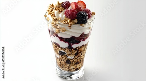 Yogurt Parfait in Glass with Granola and Berries