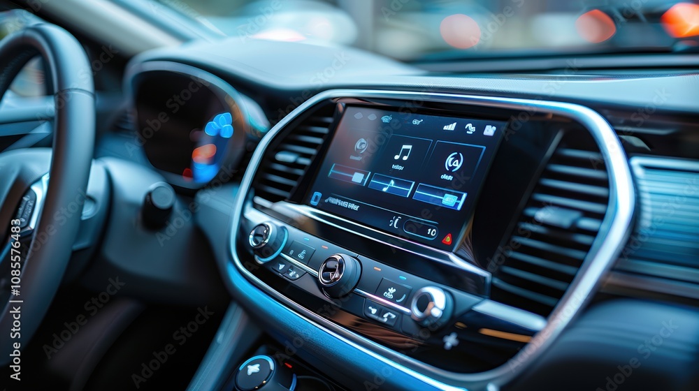 Modern Car Interior with Advanced Digital Displays and Touchscreen Controls for Ergonomic Design Modern Car Interior with Advanced Digital Displays and Touchscreen Controls for Ergonomic Design