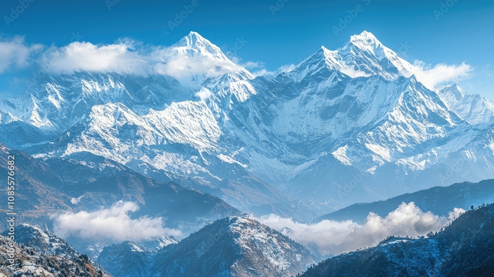 Obraz premium Panoramic Snow-Covered Mountains in Winter Landscape