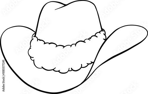 Christmas cowboy hat with Santa cap fur trim hand drawn black outline illustration with no fill