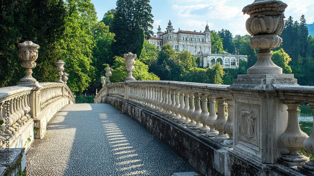 Fototapeta premium Elegant Neoclassical Bridge with Stone Balustrades