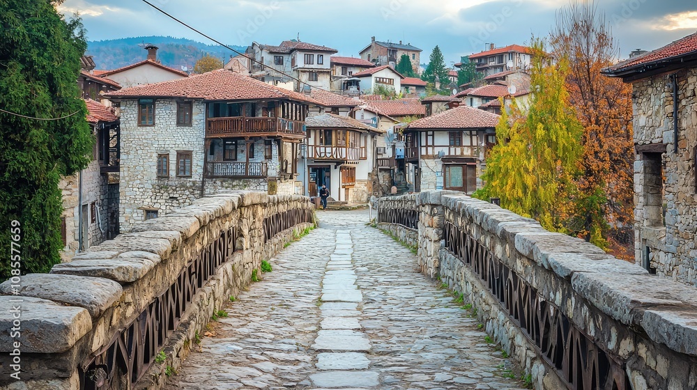 Ancient Stone Bridge in Historic Mountain Town Ancient Stone Bridge in Historic Mountain Town
