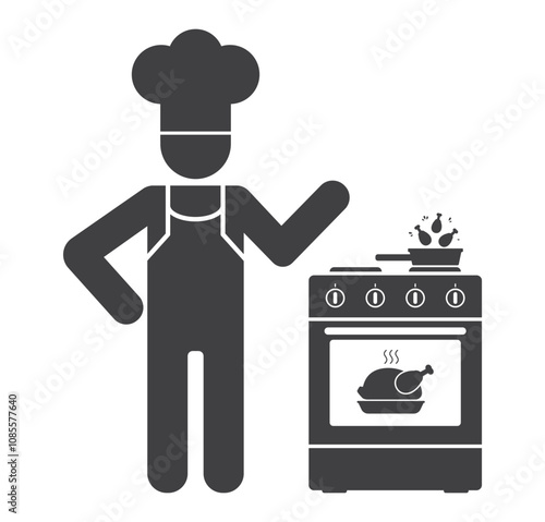 chef  with fried chicken in electric oven icon