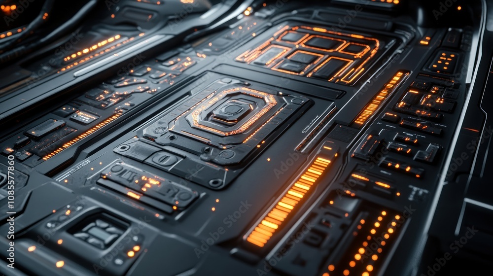 Futuristic control panel with glowing elements. Futuristic control panel with glowing elements.