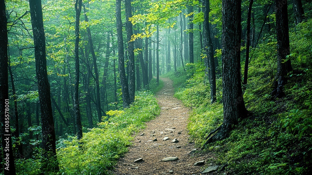 Obraz premium Winding Trail Through Dense Forests