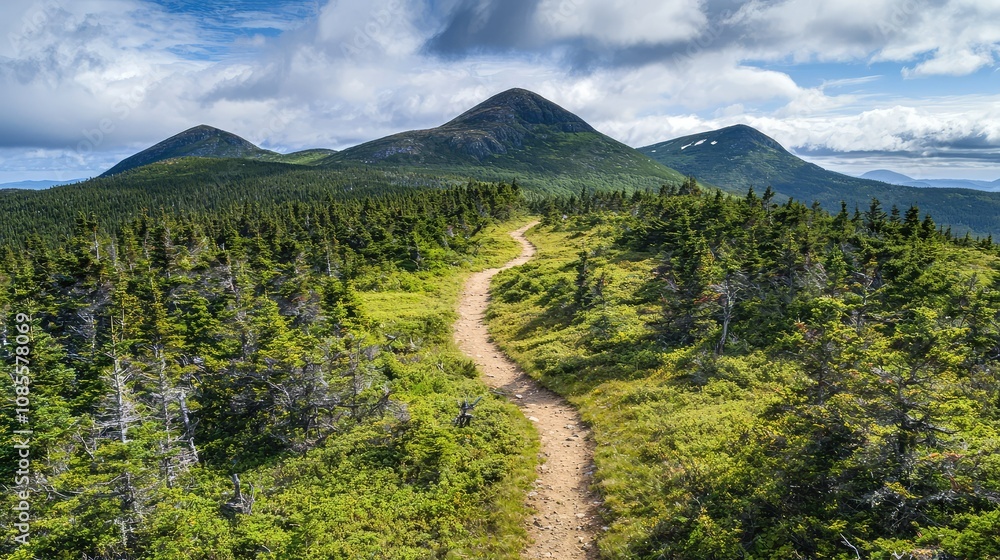 Winding Trail Through Dense Forests in Mountain Landscape Winding Trail Through Dense Forests in Mountain Landscape