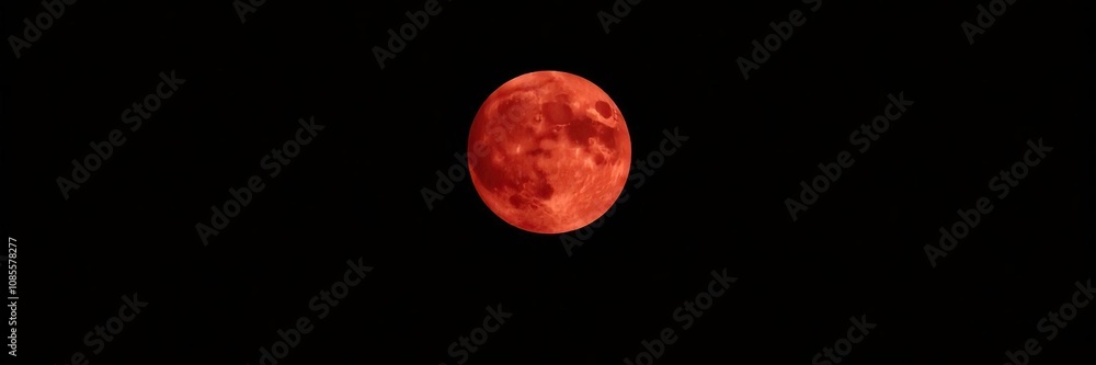 Obraz premium Red moon isolated on black background with soft glow effect, background