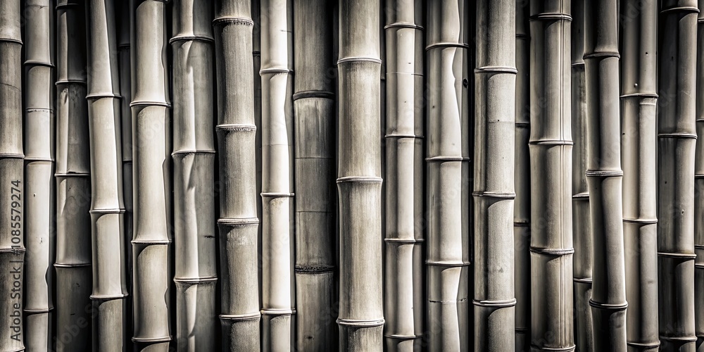 A monochrome abstract composition of a tightly packed bamboo grove, showcasing the natural beauty of the plant's textured surface and the rhythmic flow of the tall stalks. A monochrome abstract composition of a tightly packed bamboo grove, showcasing the natural beauty of the plant's textured surface and the rhythmic flow of the tall stalks.