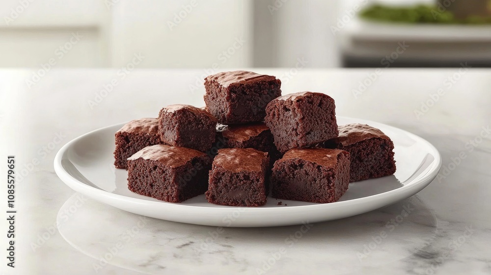 Deliciously Rich Chocolate Brownies Served on a White Plate Set Against a Light Background Ideal for Dessert Lovers and Baking Enthusiasts Deliciously Rich Chocolate Brownies Served on a White Plate Set Against a Light Background Ideal for Dessert Lovers and Baking Enthusiasts