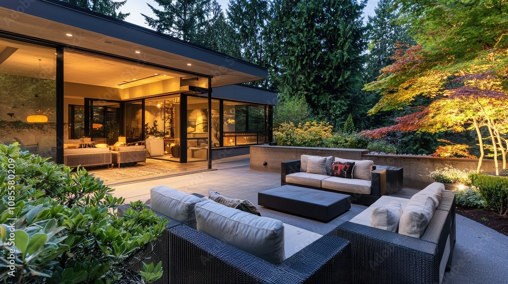 Fototapeta premium Elegant Minimalist Patio with Comfortable Seating