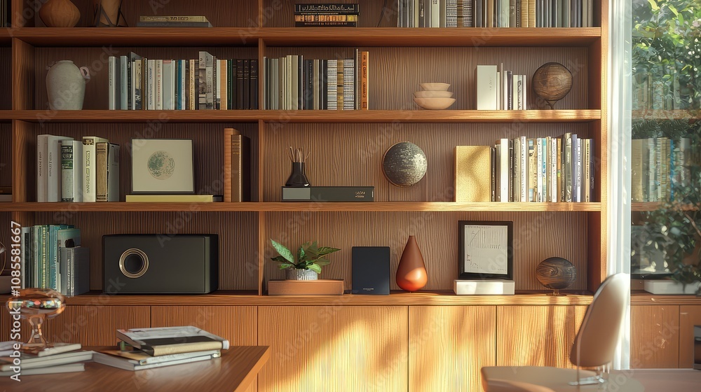 Modern Mid-Century Bookshelf Design in Natural Light Modern Mid-Century Bookshelf Design in Natural Light