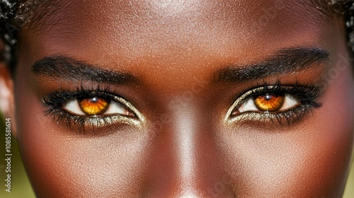 Close-up of a Woman's Beautiful Brown Eyes with Golden Highlights