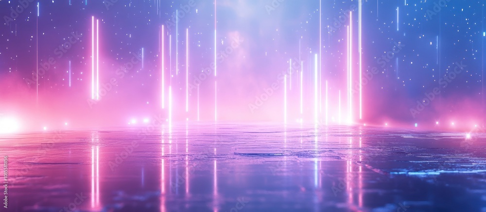 Futuristic landscape with glowing light beams. Futuristic landscape with glowing light beams.