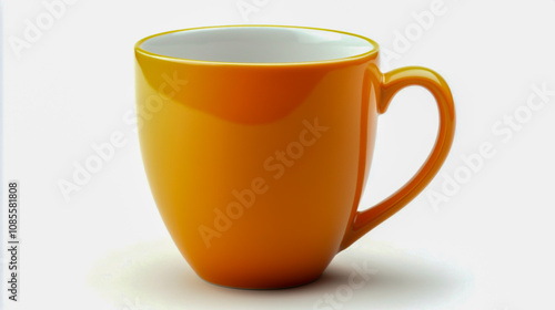 Orange ceramic coffee mug with a sturdy handle, ideal for hot drinks, isolated on a white background