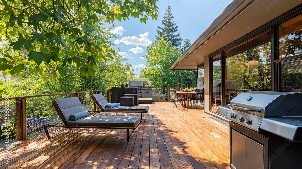 Modern Outdoor Deck with Retro Lounge Chairs Modern Outdoor Deck with Retro Lounge Chairs