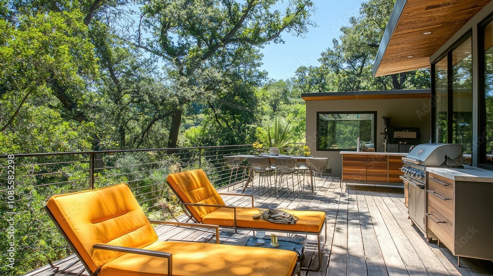 Modern Outdoor Deck with Lounge Chairs and Grill Modern Outdoor Deck with Lounge Chairs and Grill