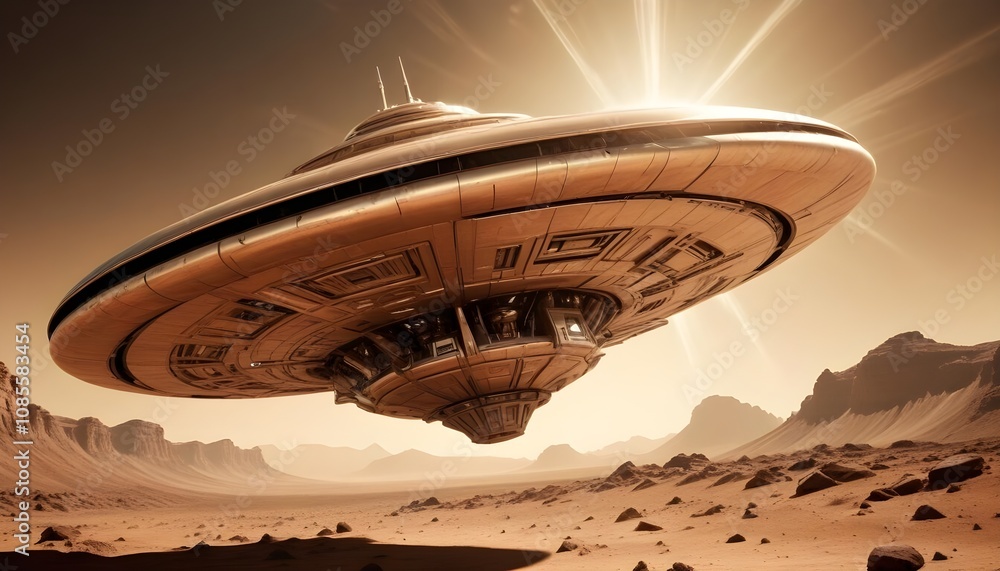 A mysterious futuristic spacecraft hovers above a distant alien planet its glowing energy core puls A mysterious futuristic spacecraft hovers above a distant alien planet its glowing energy core puls