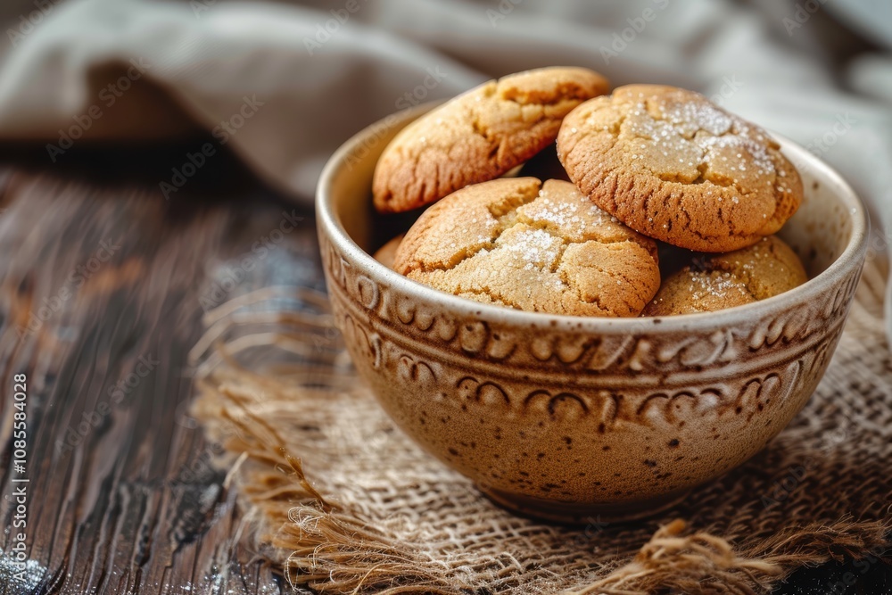 Golden Brown Homemade Cookies with Cane Sugar on Rustic Kitchen Counter - Perfect for Baking Enthusiasts Golden Brown Homemade Cookies with Cane Sugar on Rustic Kitchen Counter - Perfect for Baking Enthusiasts