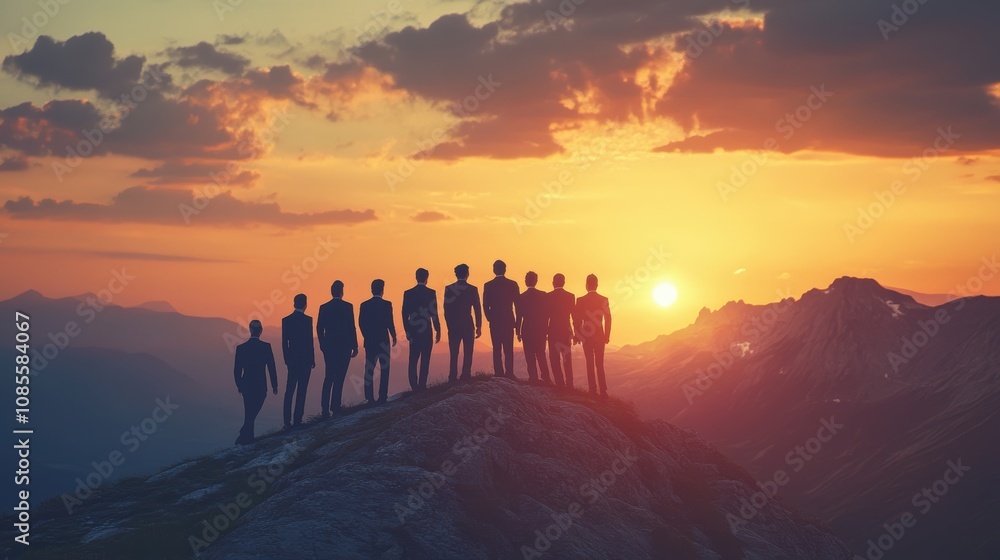Silhouette of business team stand and feel happy on the most hight at stand on sunset, success, leader, teamwork, target, Aim, confident, achievement, goal, on plan, finish, generate by AI Silhouette of business team stand and feel happy on the most hight at stand on sunset, success, leader, teamwork, target, Aim, confident, achievement, goal, on plan, finish, generate by AI