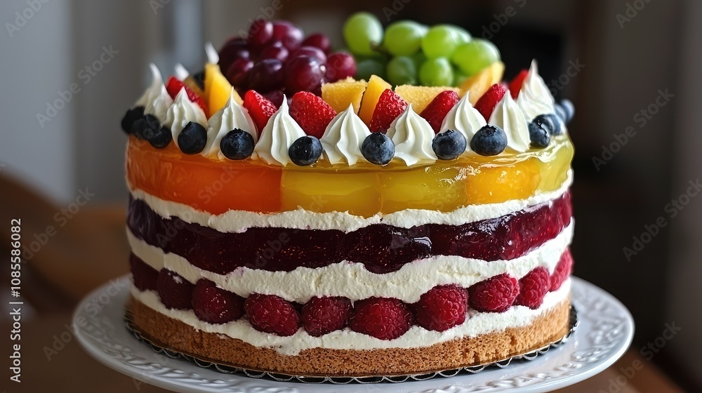 custom made wallpaper toronto digitalColorful Layered Sponge Cake with Fresh Fruit and Jelly