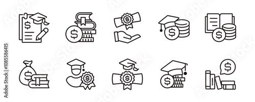 school fee scholarship tuition icon set student college financial cost university graduation money loan signs vector illustration
