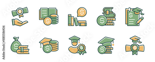 education scholarship tuition icon set school fee financial cost money and book college loan signs vector illustration for web and app