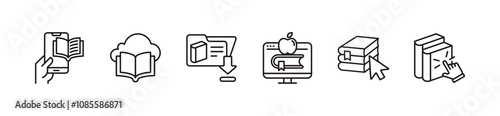education digital book online library line icon set media study course reading journal literature e-learning signs vector illustration