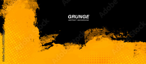 Grunge yellow and black abstract background with halftone elements.