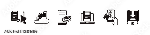 online book digital library icon unique style vector set education media download e-book journal literature study school course document signs vector illustration for web and app