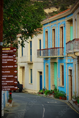 Main street road in Kato Drys village in Cyprus photo