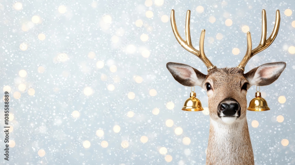 Festive Reindeer with Golden Antlers Winter Wonderland Holiday Display Cheerful Atmosphere Close-Up View Christmas Spirit Festive Reindeer with Golden Antlers Winter Wonderland Holiday Display Cheerful Atmosphere Close-Up View Christmas Spirit