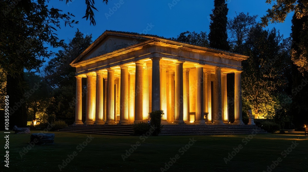 Obraz premium Illuminated Greek Revival Structure at Night