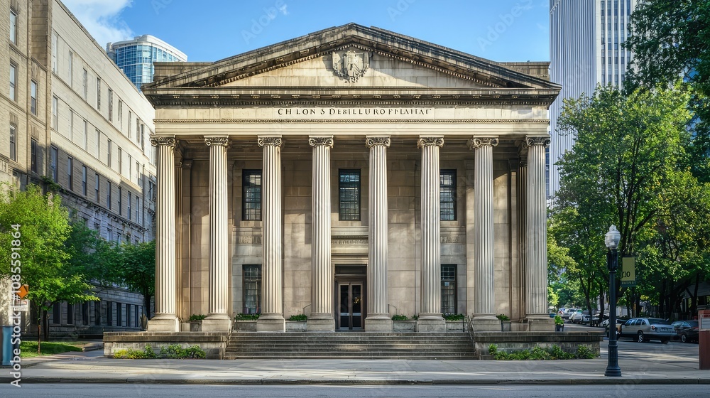 Greek Revival Government Building in Urban Setting Greek Revival Government Building in Urban Setting