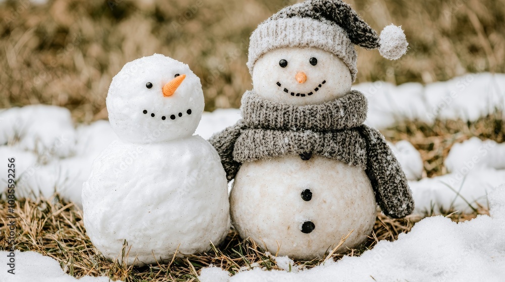 Obraz premium Joyful Christmas Snowman Creation Winter Wonderland Holiday Decor Outdoor Scene Charming View Family Fun and Togetherness