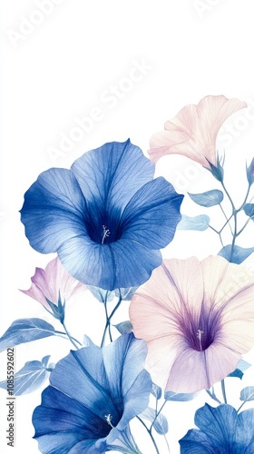 Wallpaper Mural Watercolor Morning Glories on White Background Minimalist Floral Art Torontodigital.ca