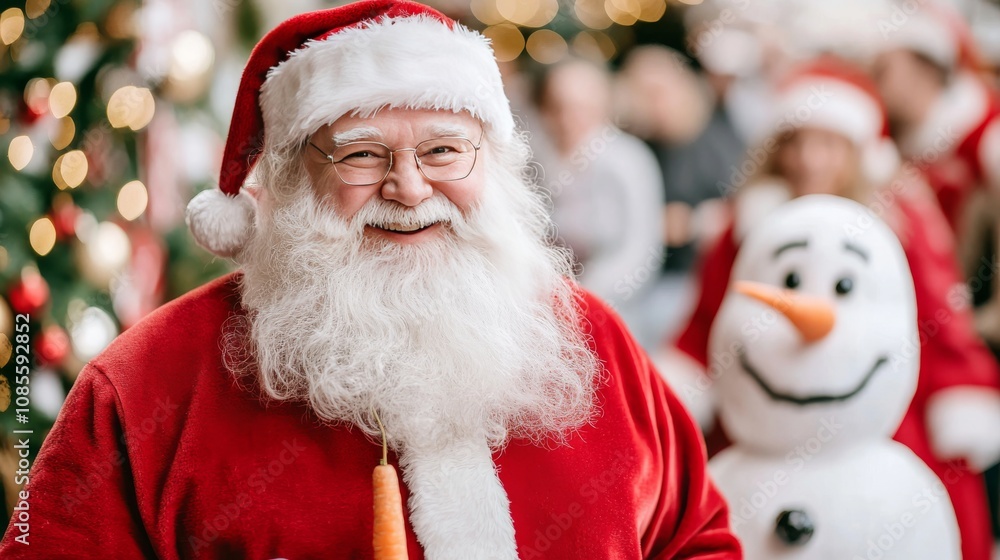 Festive Celebration with Santa Claus and a Snowman Christmas Market Event Photography Winter Wonderland Close-Up Cheerful Vibes Festive Celebration with Santa Claus and a Snowman Christmas Market Event Photography Winter Wonderland Close-Up Cheerful Vibes