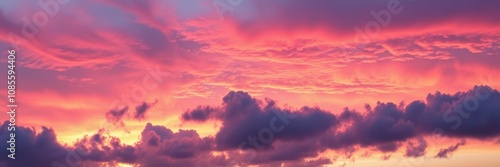 Pink and orange light fills the sky as the sun sets