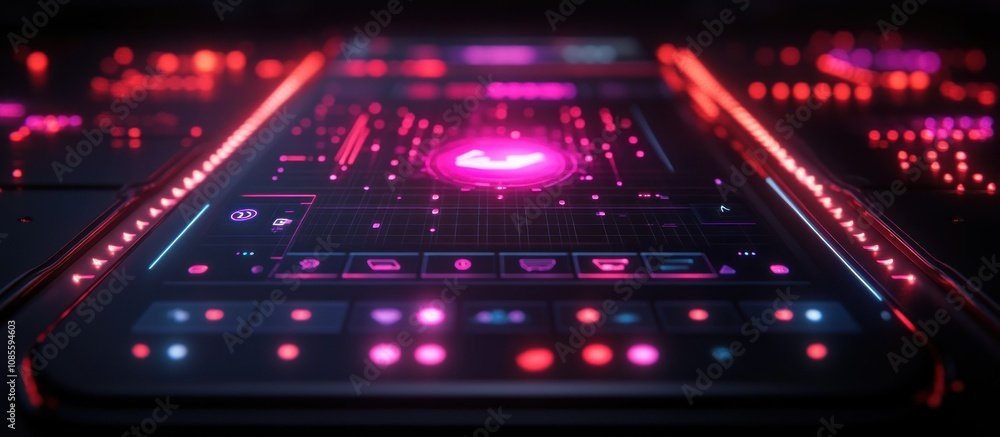 Futuristic smartphone interface with vibrant visuals. Futuristic smartphone interface with vibrant visuals.
