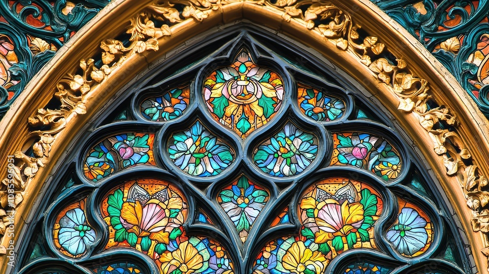 Intricate Stained Glass Window with Vibrant Colors Intricate Stained Glass Window with Vibrant Colors