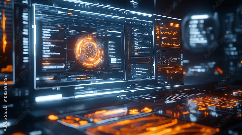 Obraz premium Dynamic user interface design digital workspace technology showcase