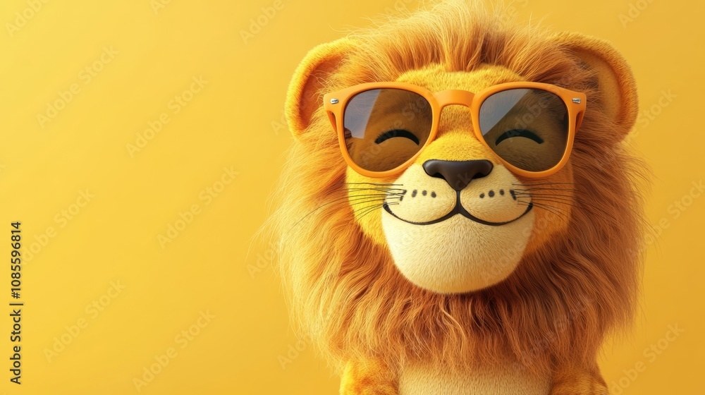 Cartoon Lion Winking with Sunglasses on a Yellow Background Cartoon Lion Winking with Sunglasses on a Yellow Background