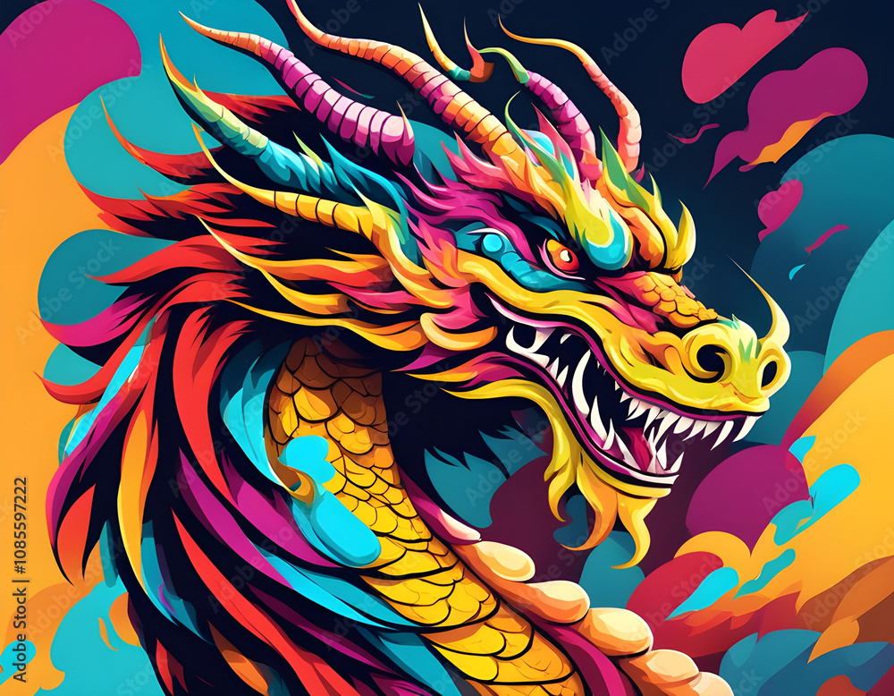 colorful Chinese Dragon with cool isolated pop art style background colorful Chinese Dragon with cool isolated pop art style background