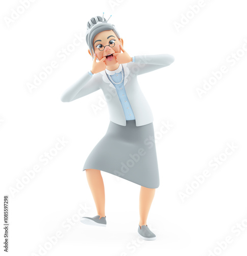 3d cartoon granny making a funny face