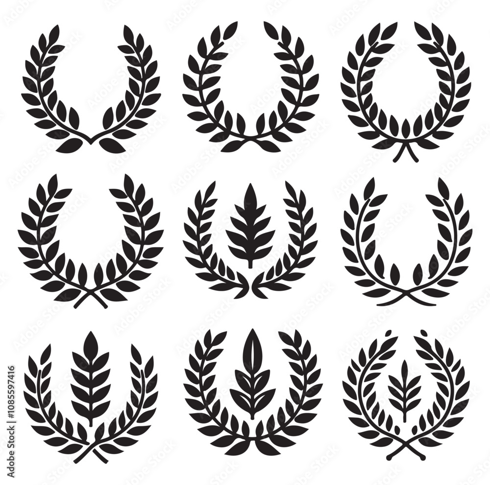 laurel wreath Vector Black silhouettes icon set. laurel wreath Vector Black silhouettes icon set.