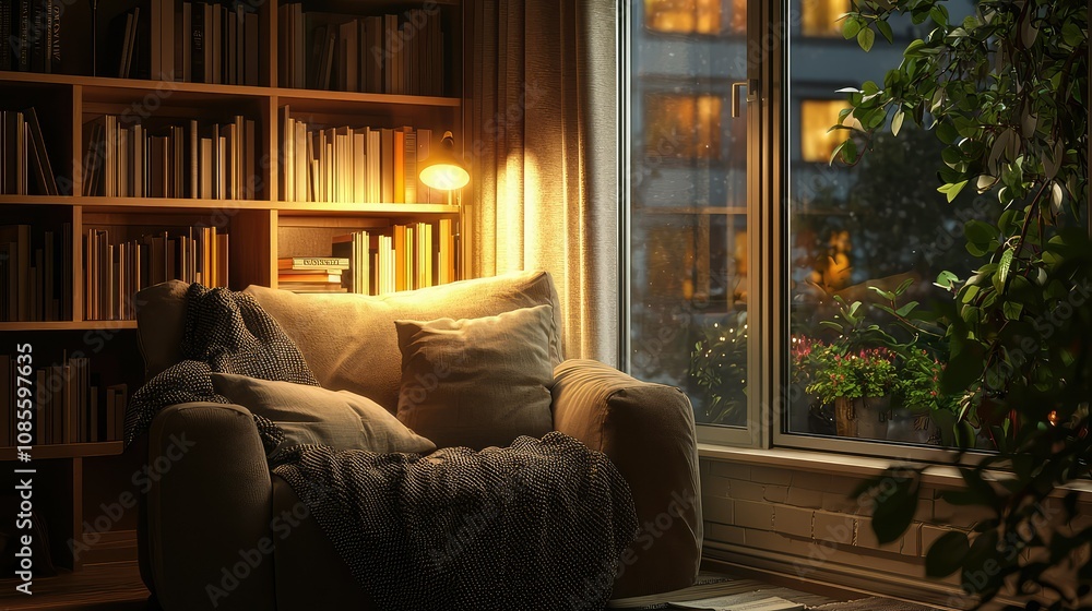 Fototapeta premium Cozy Reading Nook with a Comfortable Chair by the Window