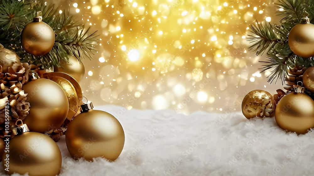 Christmas tree, glittering Christmas lights, snowfall background Christmas tree, glittering Christmas lights, snowfall background