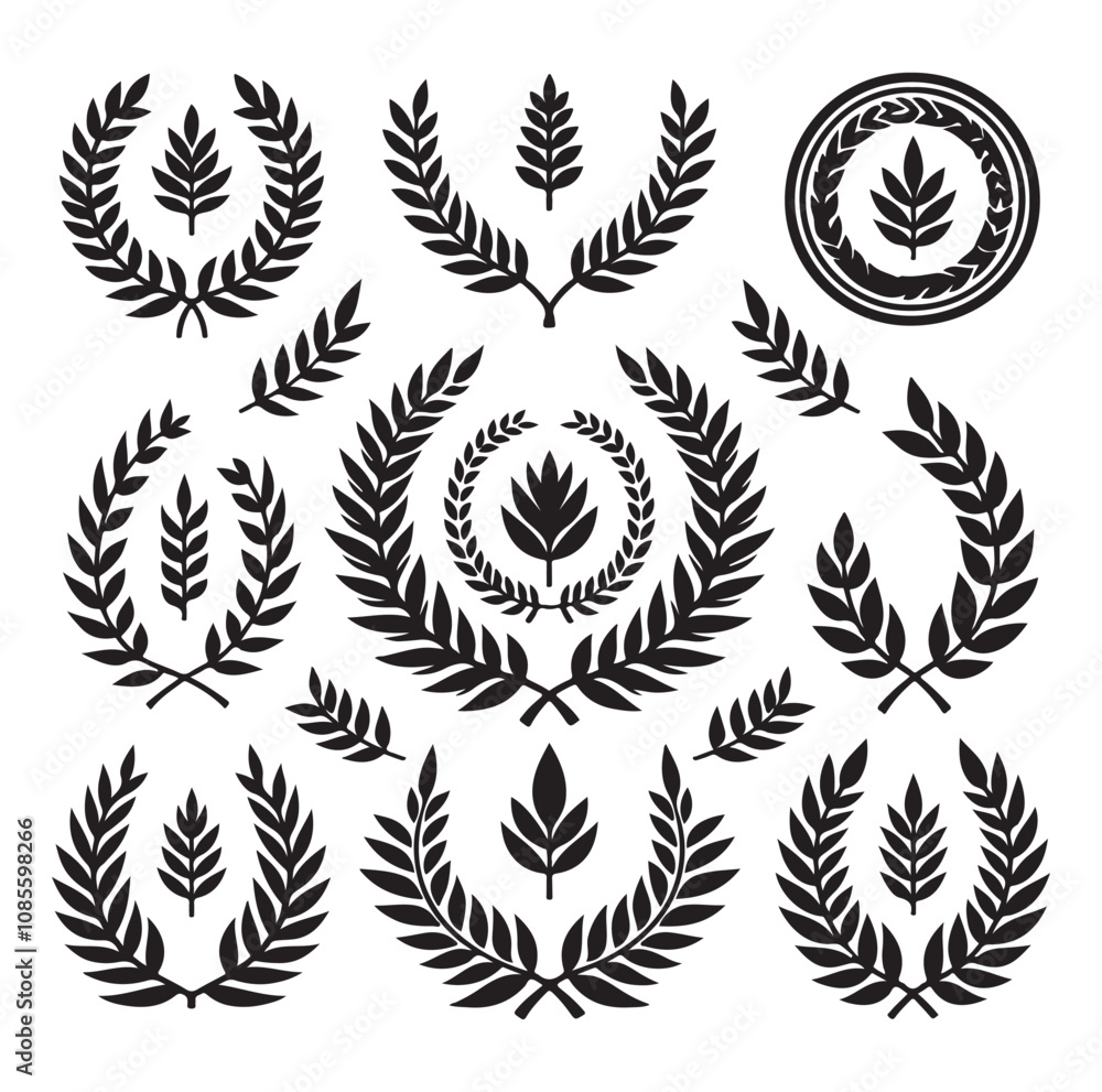 Obraz premium laurel wreath Vector Black silhouettes icon set.