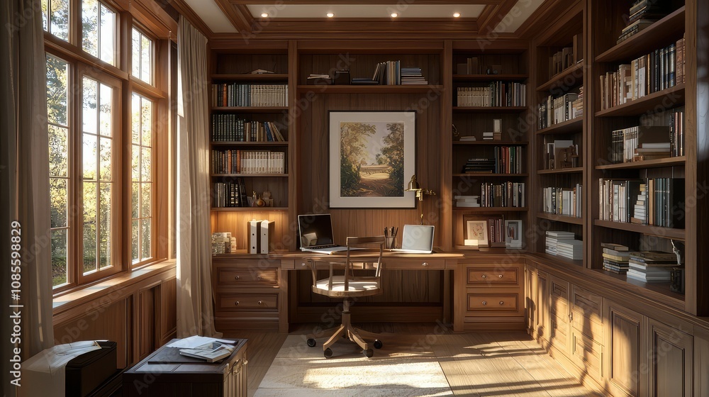 Cozy Craftsman Style Study with Built-In Desks Cozy Craftsman Style Study with Built-In Desks