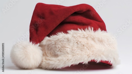 Red Santa Hat with Fluffy White Trim and Pom-Pom - AI generated